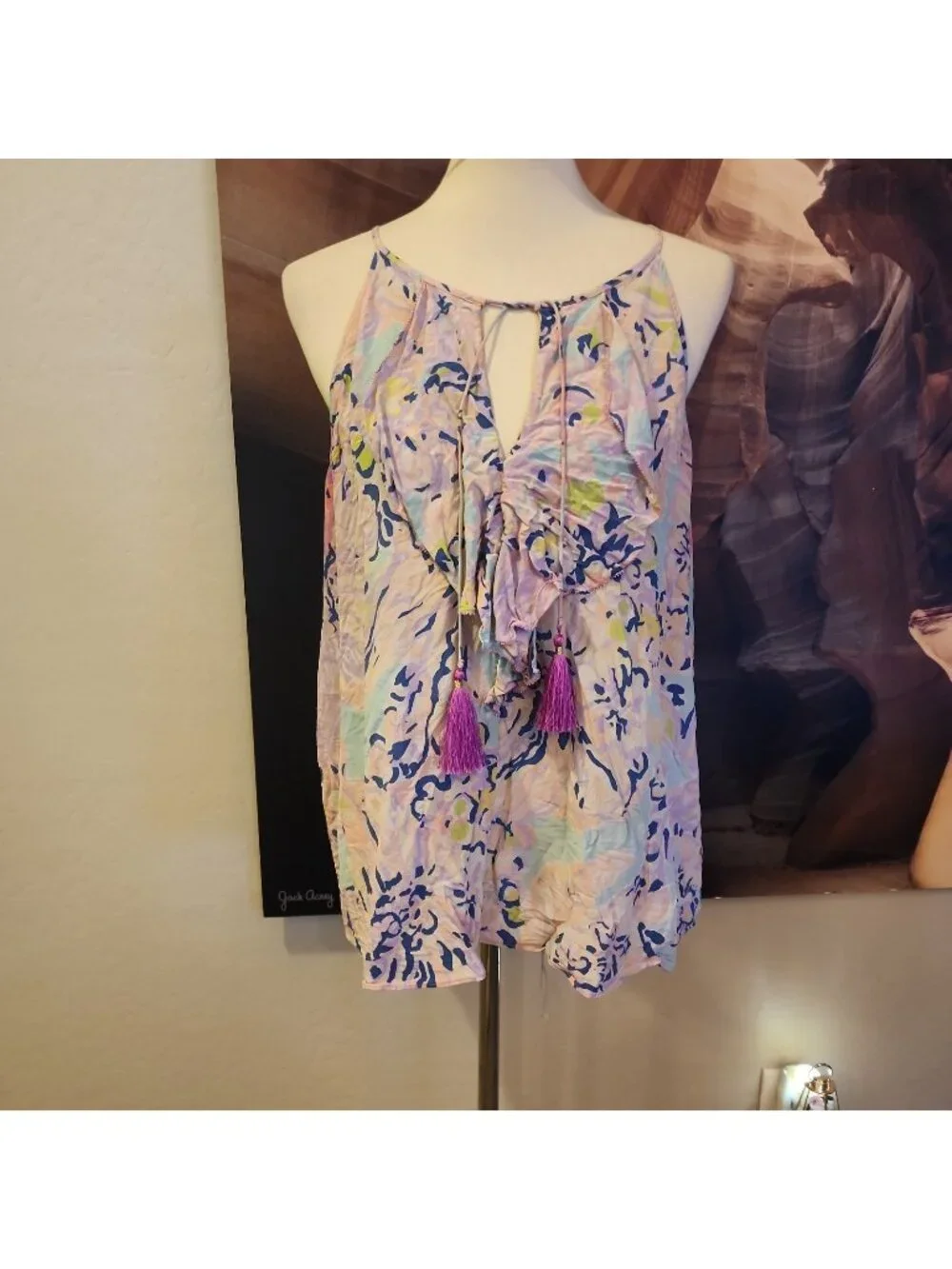 lilly pulitzer Silk Tank Top XL Sleeveless Shirt Pink Ruffle